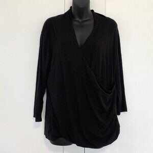 Coldwater Creek‎ Wrap Long Sleeve Shirt Black Strechy Fitted Top Plus Size 1X